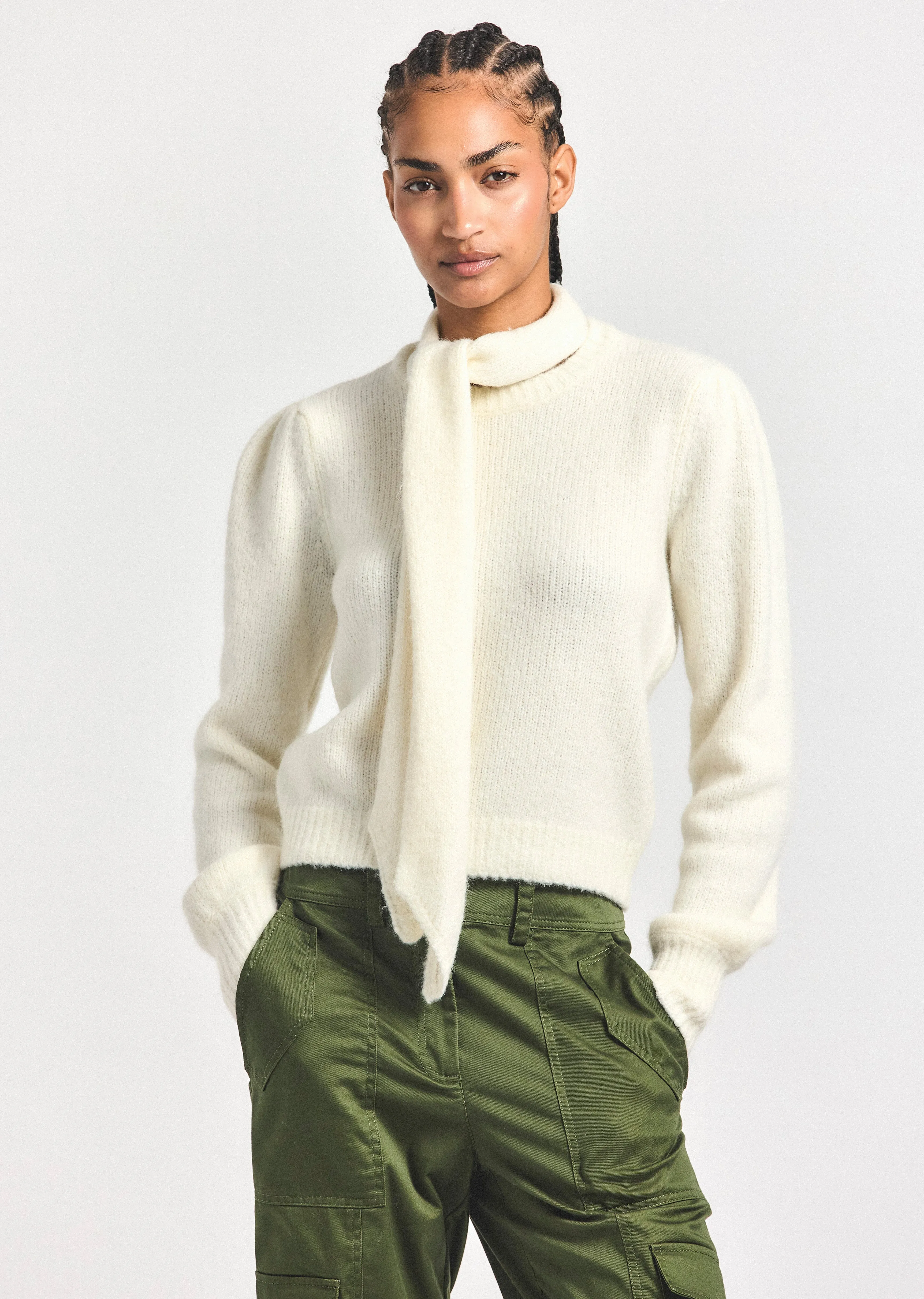 Leilani Plush Knit Tie Neck Sweater - Ivory sold by Derek Lam