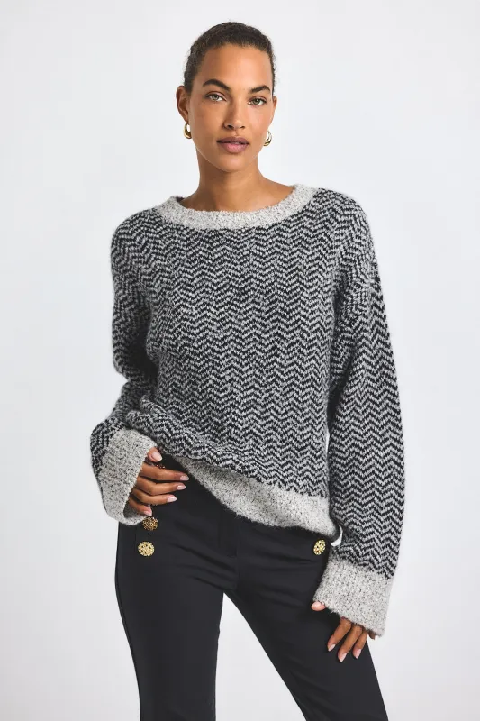 Astrid Herringbone Knit Sweater - Ivory-Black sold by Derek Lam