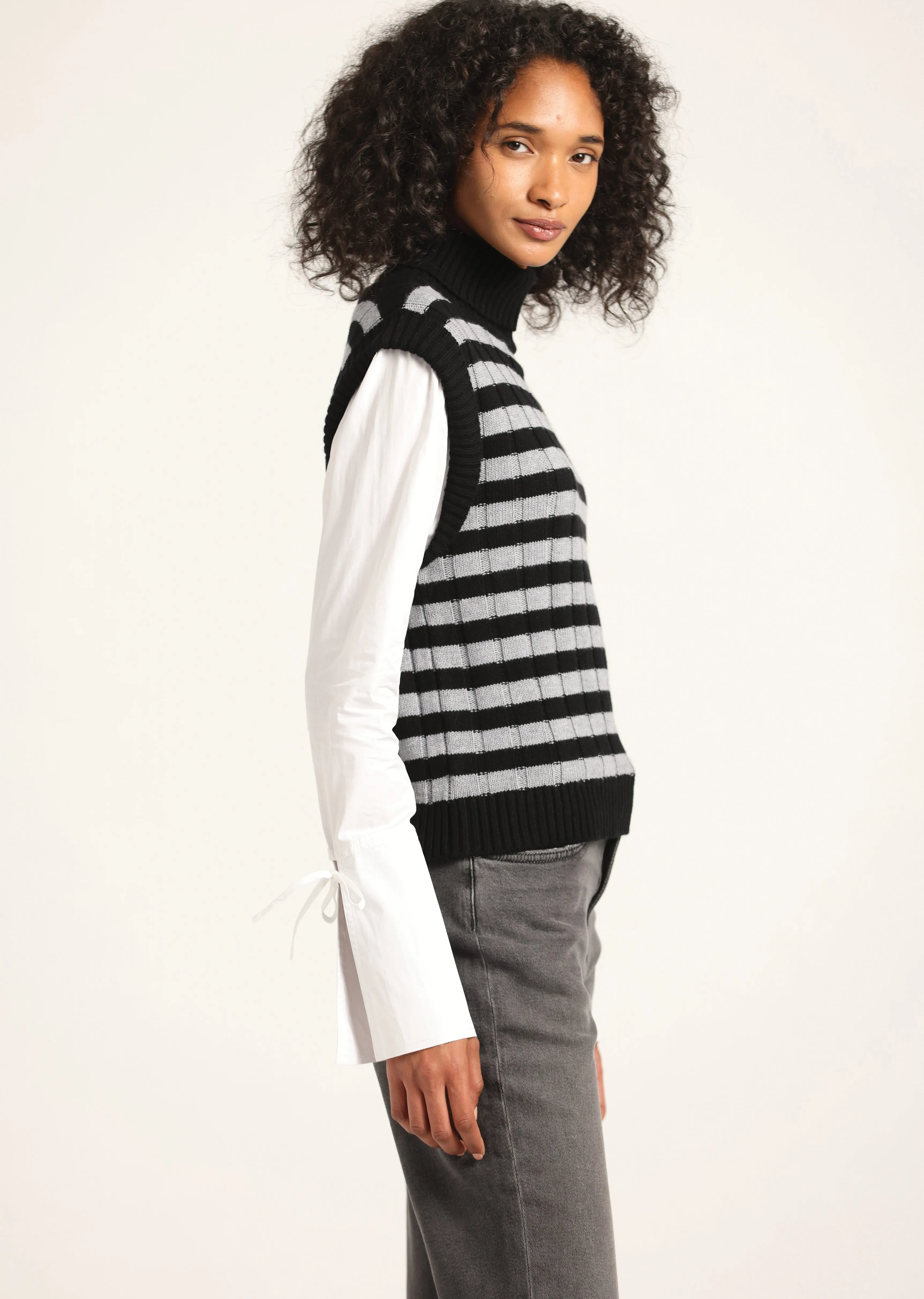 Paola Mixed Media Turtleneck Sweater - Black-White-Grey sold by Derek Lam product image thumbnail 3