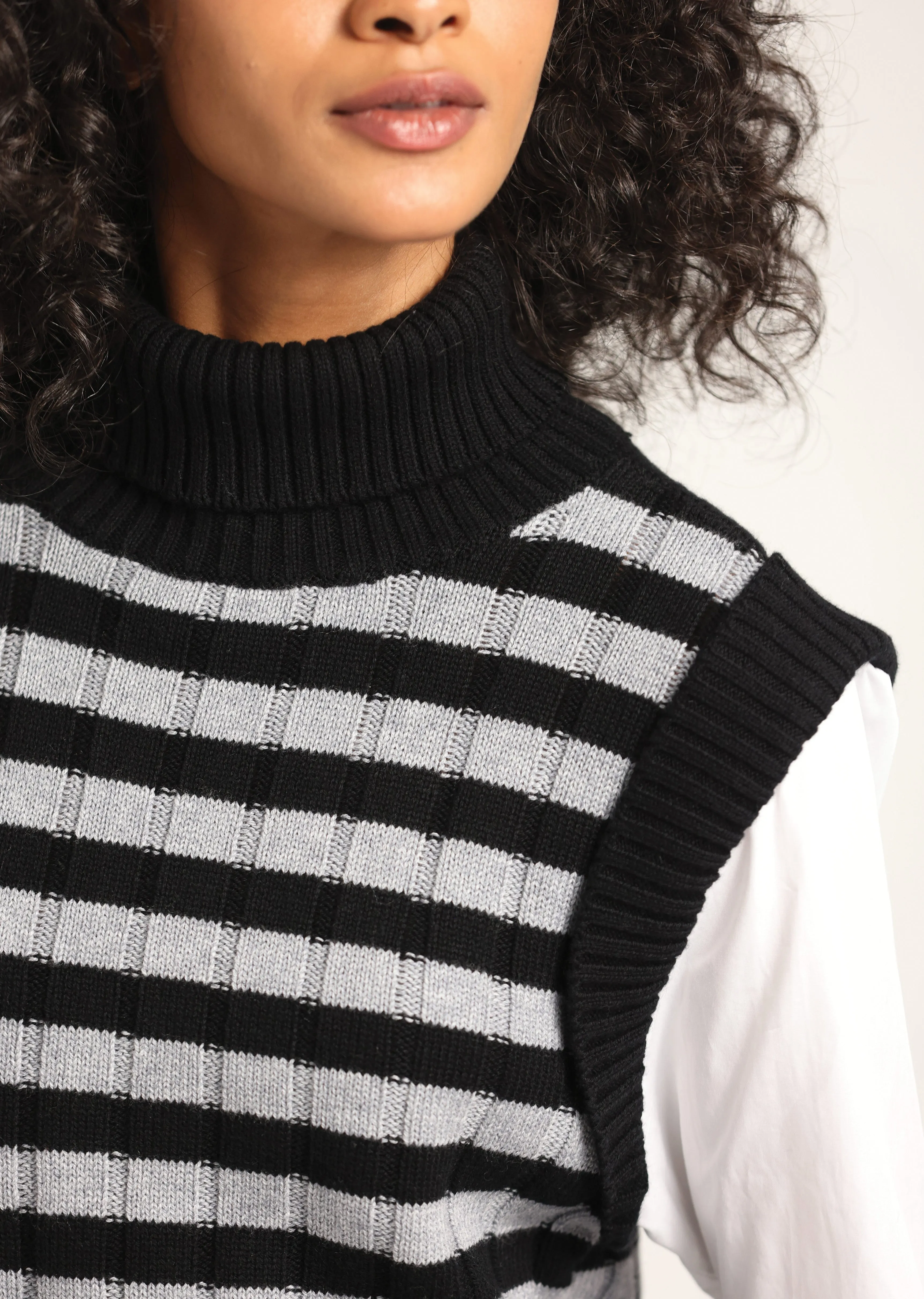 Paola Mixed Media Turtleneck Sweater - Black-White-Grey sold by Derek Lam product image thumbnail 2