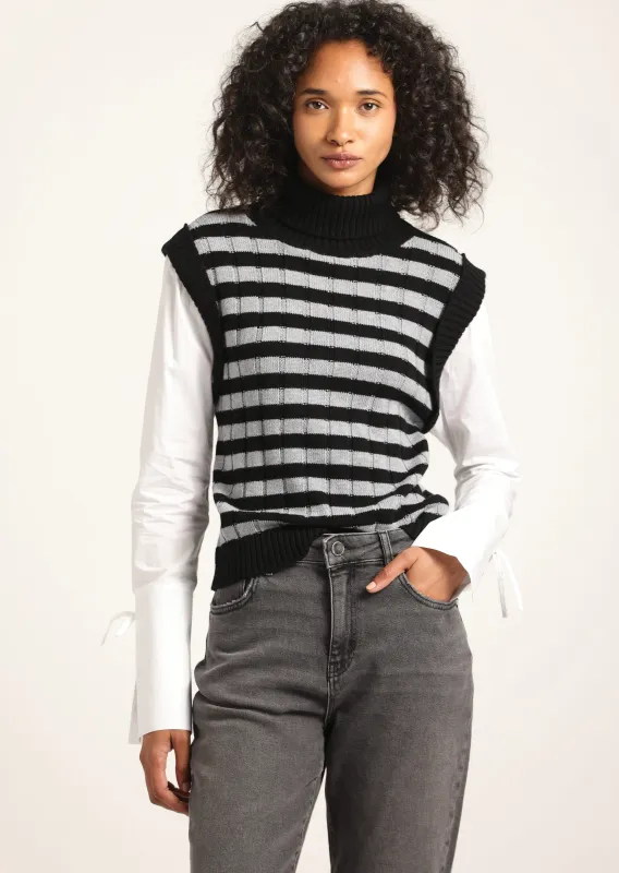 Paola Mixed Media Turtleneck Sweater - Black-White-Grey sold by Derek Lam