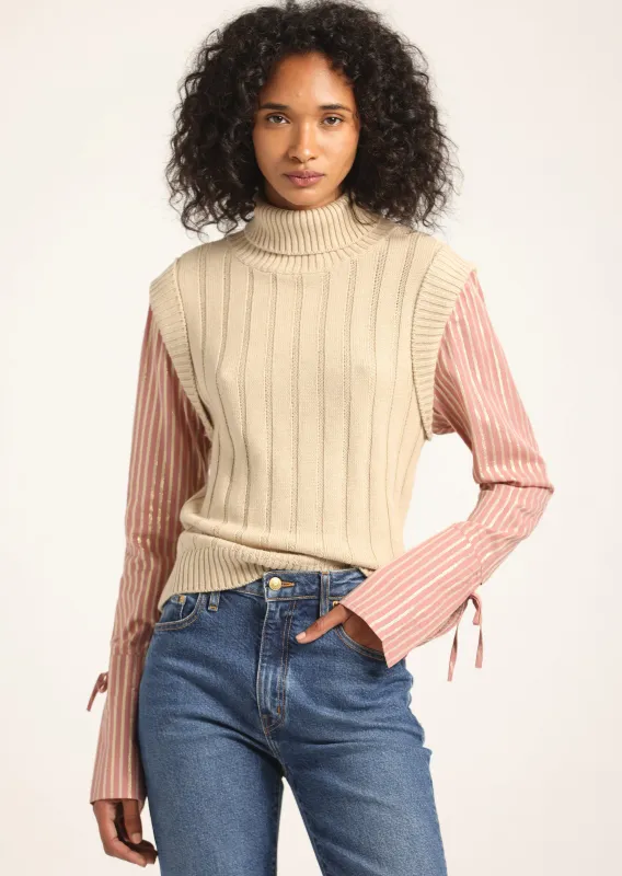 Paola Mixed Media Turtleneck Sweater - Oatmeal-Rosewood sold by Derek Lam