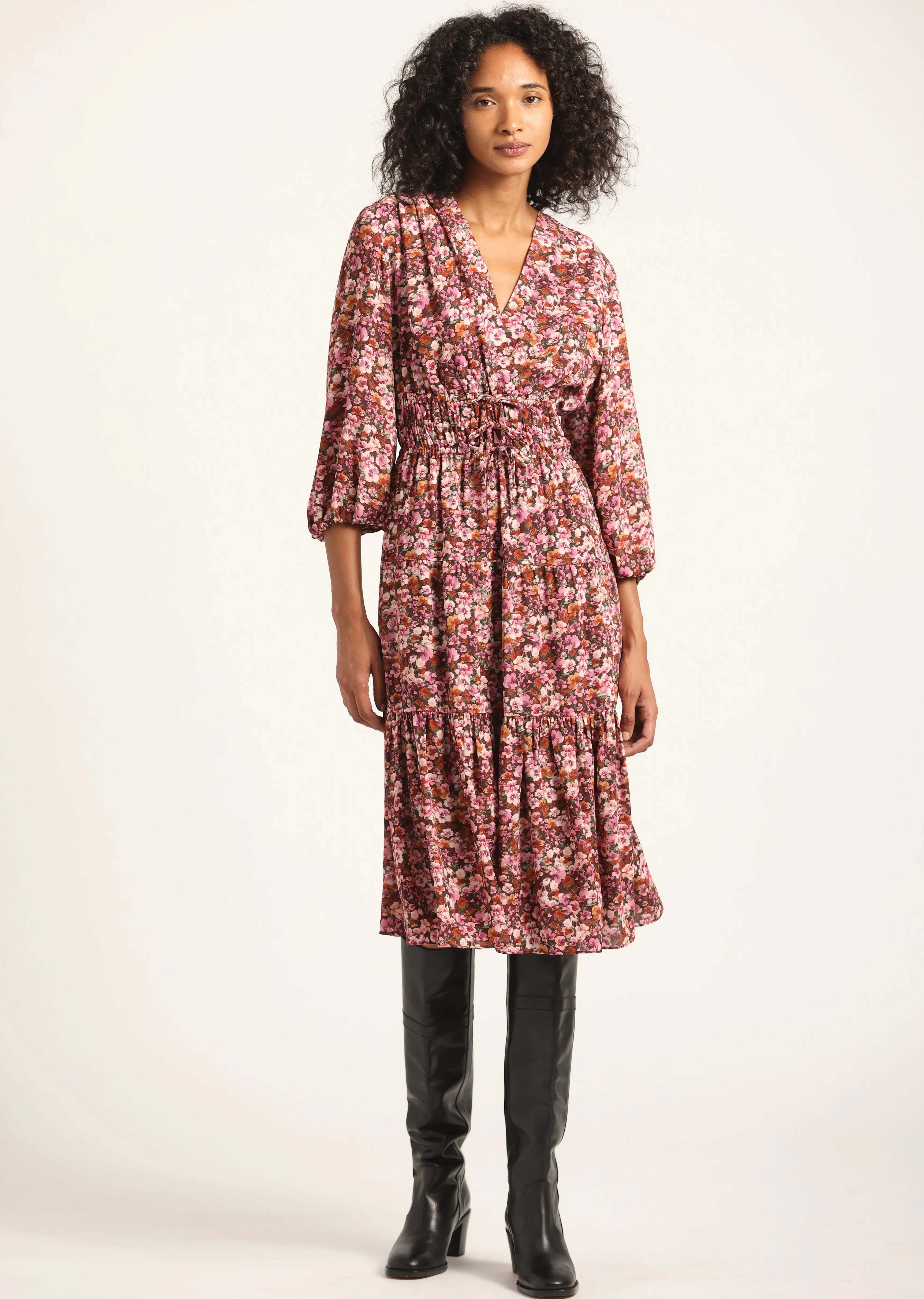 Elsa A-Line Dress - Burgundy Mini Floral sold by Derek Lam