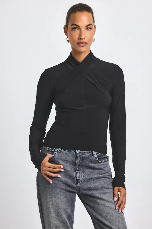 Krini Wrap Long Sleeve Neck Top sold by Derek Lam