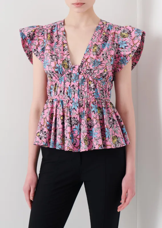 Roselyn Ruffle Sleeve Top - Pink Multi sold by Derek Lam
