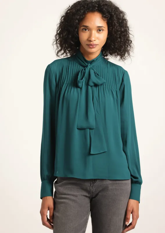 Valentine Neck Tie Blouse - Emerald sold by Derek Lam