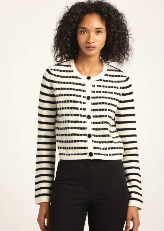 Nebula Sequin Cardigan - Blanc De Blanc-Black sold by Derek Lam