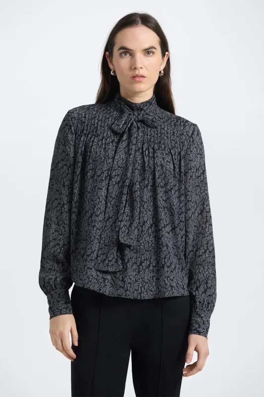 Valentine Neck Tie Blouse - Grey Pebble sold by Derek Lam