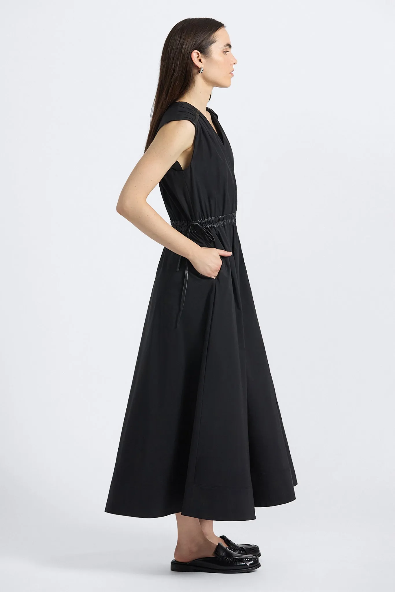 Eros Leather Trim Poly Cotton Poplin Dress - Black sold by Derek Lam product image thumbnail 3