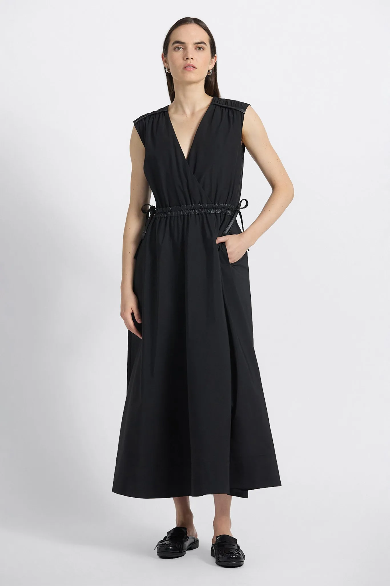 Eros Leather Trim Poly Cotton Poplin Dress - Black sold by Derek Lam