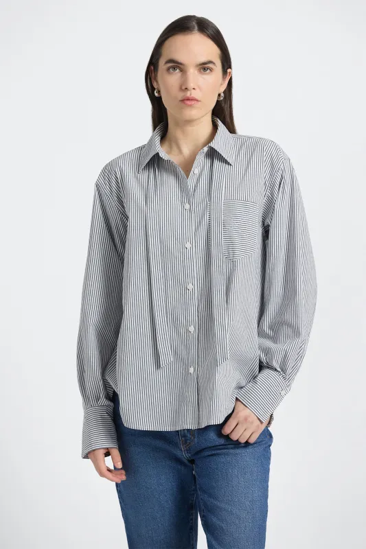 Edeline Striped Poplin Shirt - Grey/White sold by Derek Lam