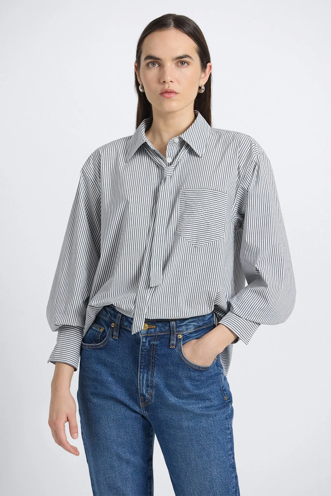 Edeline Striped Poplin Shirt - Grey/White sold by Derek Lam product image thumbnail 3