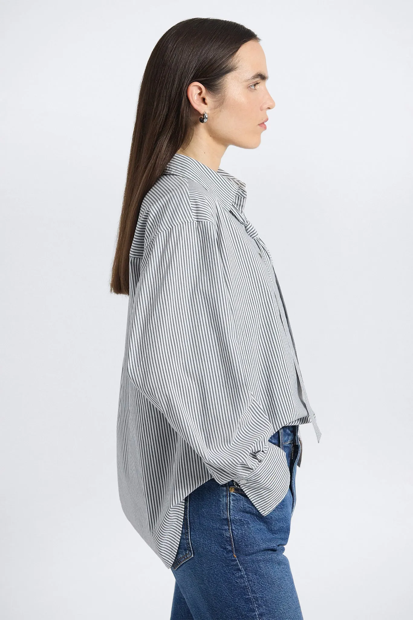 Edeline Striped Poplin Shirt - Grey/White sold by Derek Lam product image thumbnail 4
