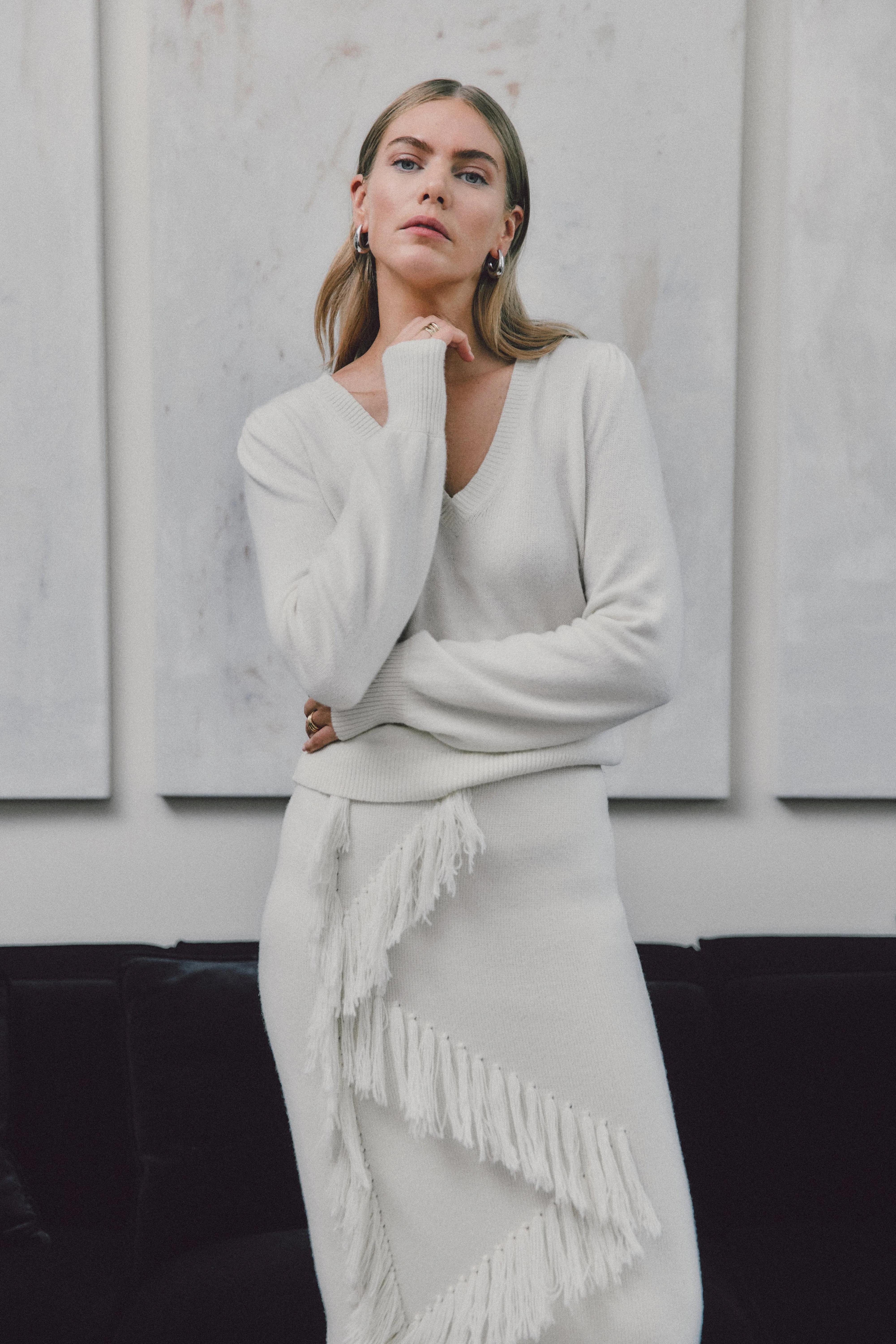 Peninia Cashmere Blend V-Neck Sweater - Snow White sold by Derek Lam product image thumbnail 2