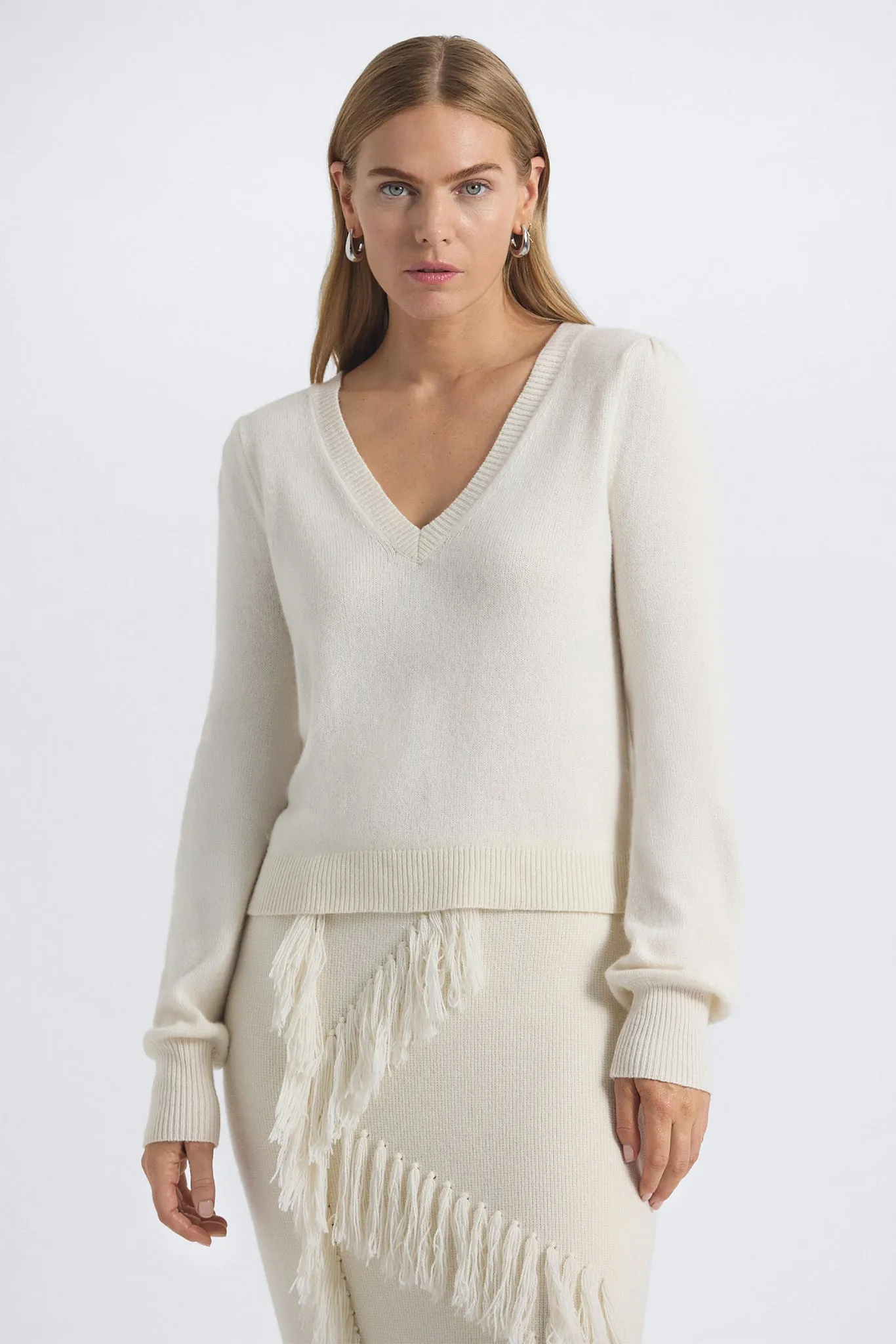 Peninia Cashmere Blend V-Neck Sweater - Snow White sold by Derek Lam