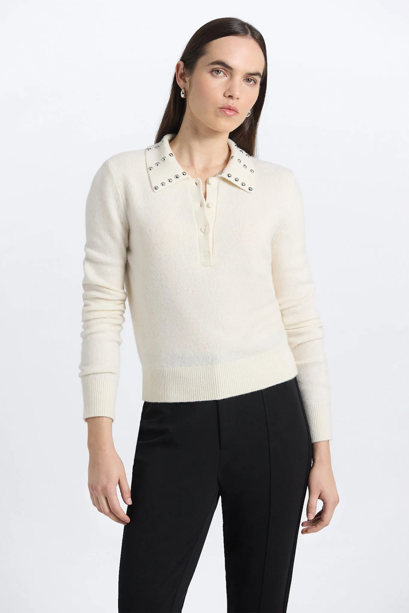 Sancia Embellished Collar Sweater - Ivory/Snow White sold by Derek Lam