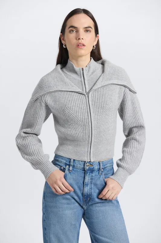 Jayne Layered Zip Front Sweater - Grey sold by Derek Lam