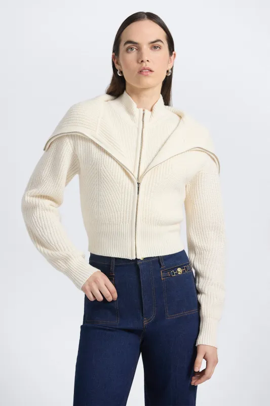 Jayne Layered Zip Front Sweater - Ivory sold by Derek Lam