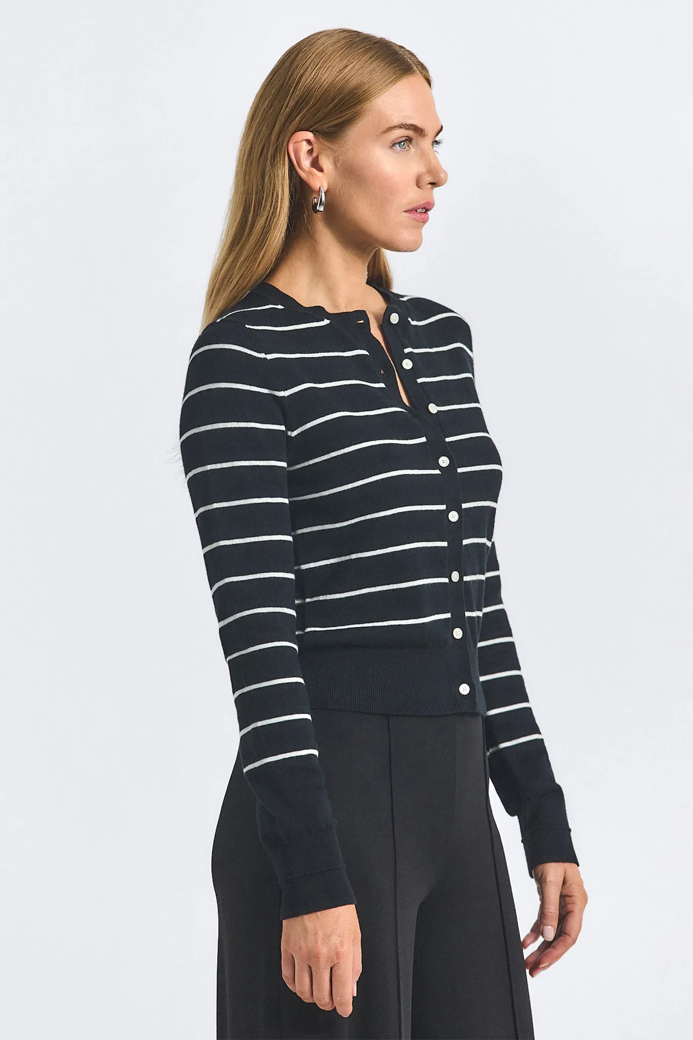 Thibeaut Plaited Stripe Cardigan - Black Lead/Starch sold by Derek Lam product image thumbnail 3