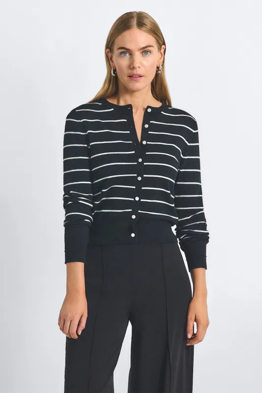 Thibeaut Plaited Stripe Cardigan - Black Lead/Starch sold by Derek Lam