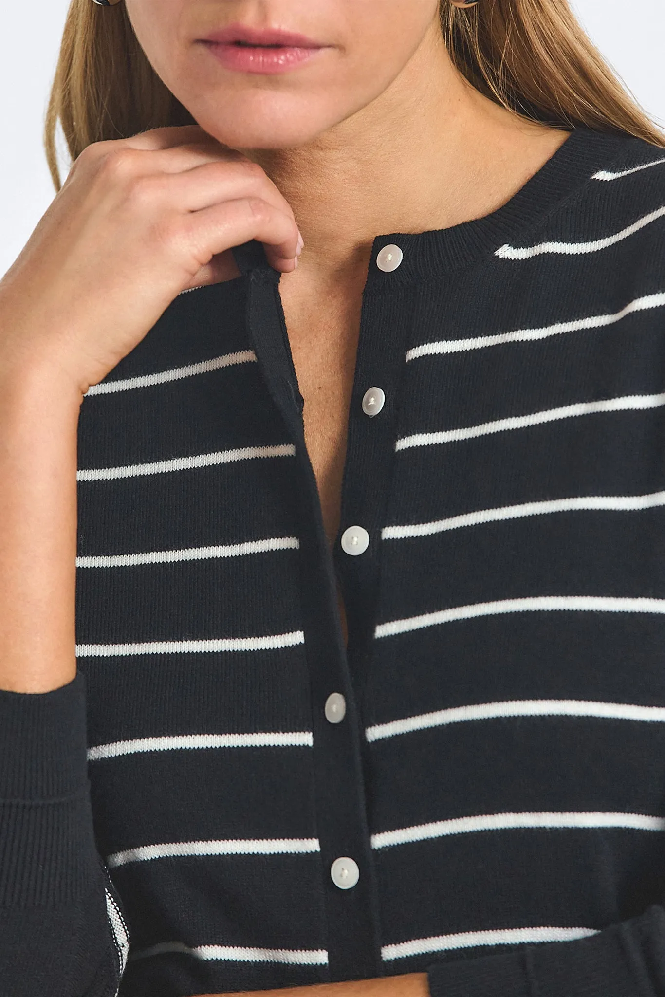Thibeaut Plaited Stripe Cardigan - Black Lead/Starch sold by Derek Lam product image thumbnail 2