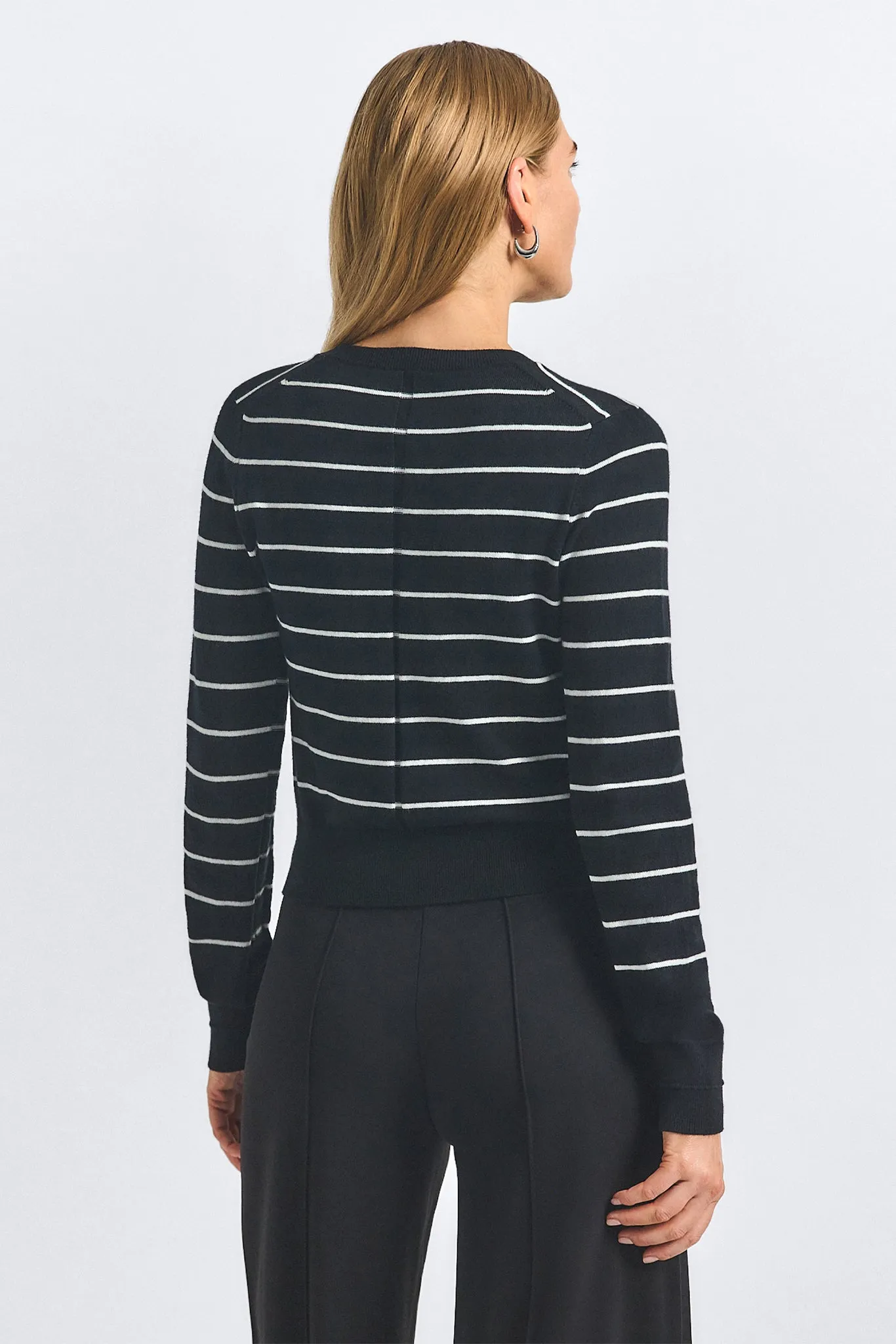 Thibeaut Plaited Stripe Cardigan - Black Lead/Starch sold by Derek Lam product image thumbnail 4