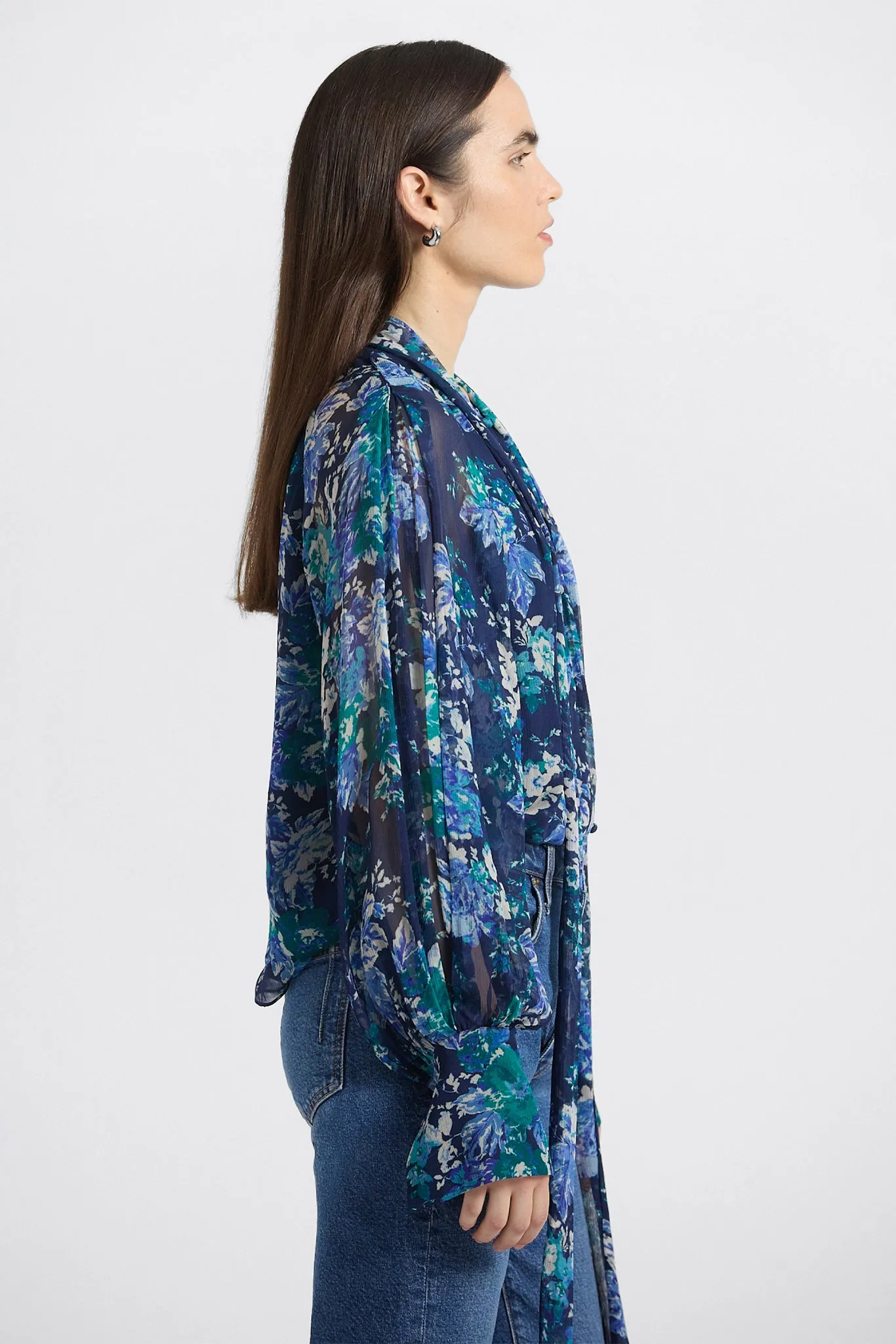 Aderyn Tapestry Print Tie Neck Blouse - Navy/Jade/Ecru sold by Derek Lam product image thumbnail 5