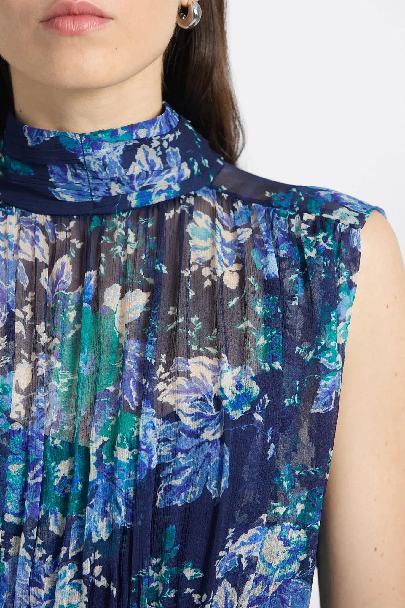 Junia Floral Tapestry High Neck Dress - Navy/Jade/Ecru sold by Derek Lam product image thumbnail 3