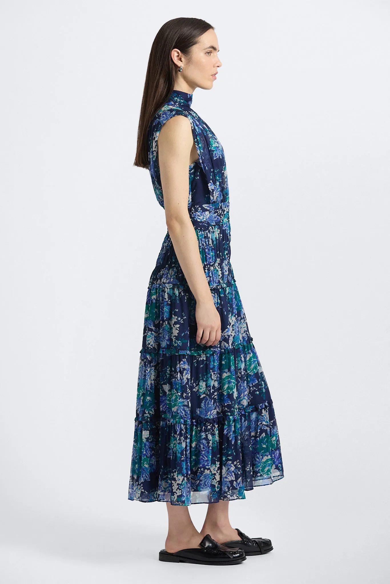 Junia Floral Tapestry High Neck Dress - Navy/Jade/Ecru sold by Derek Lam product image thumbnail 4