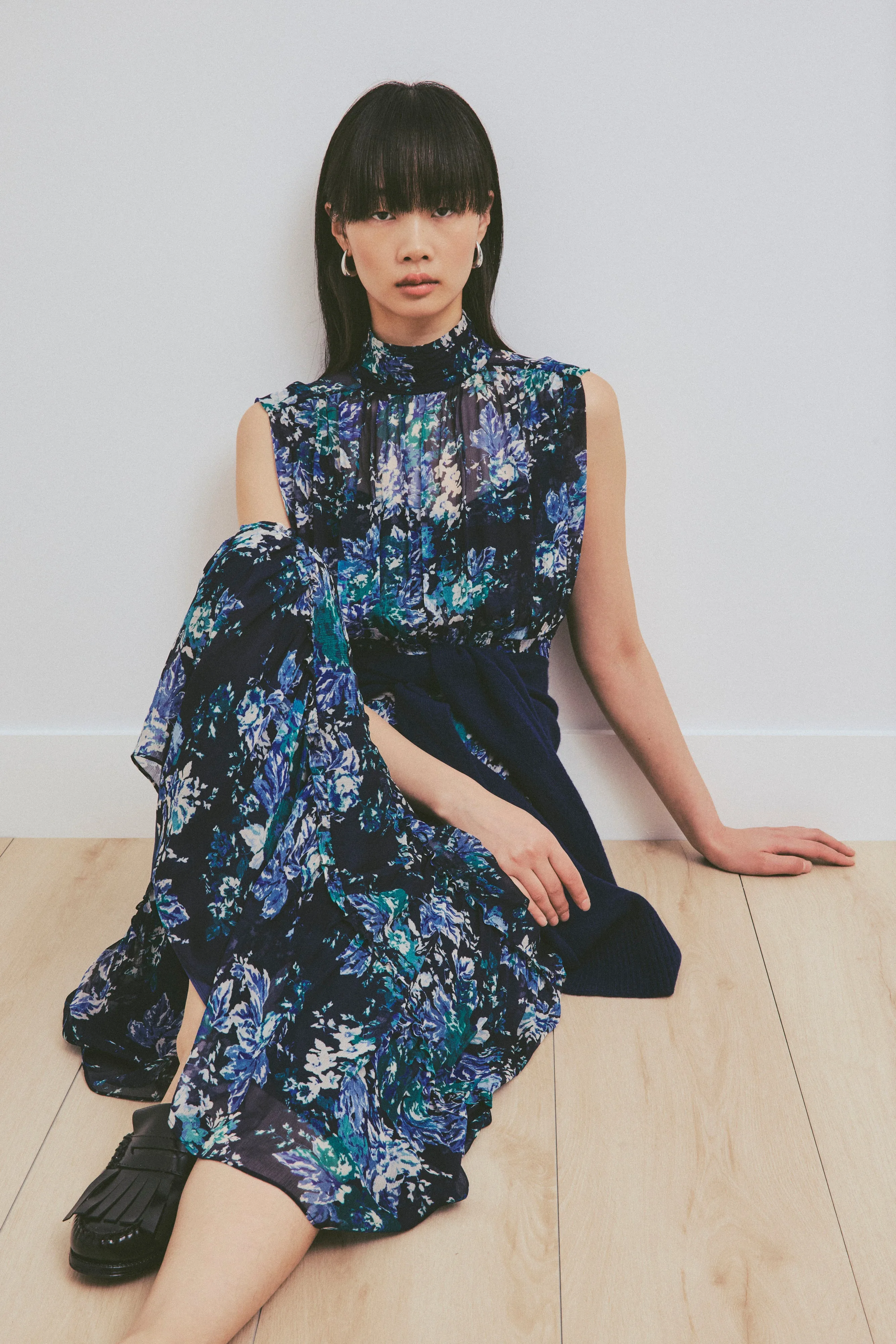 Junia Floral Tapestry High Neck Dress - Navy/Jade/Ecru sold by Derek Lam product image thumbnail 2