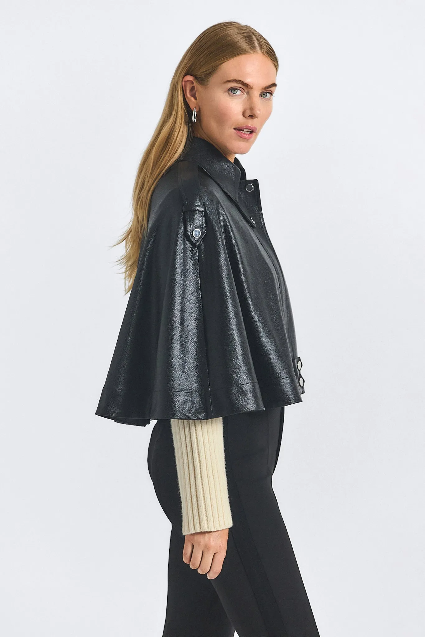 Beatrix Coated Twill Cape With Knitted Sleeves - Black sold by Derek Lam product image thumbnail 4