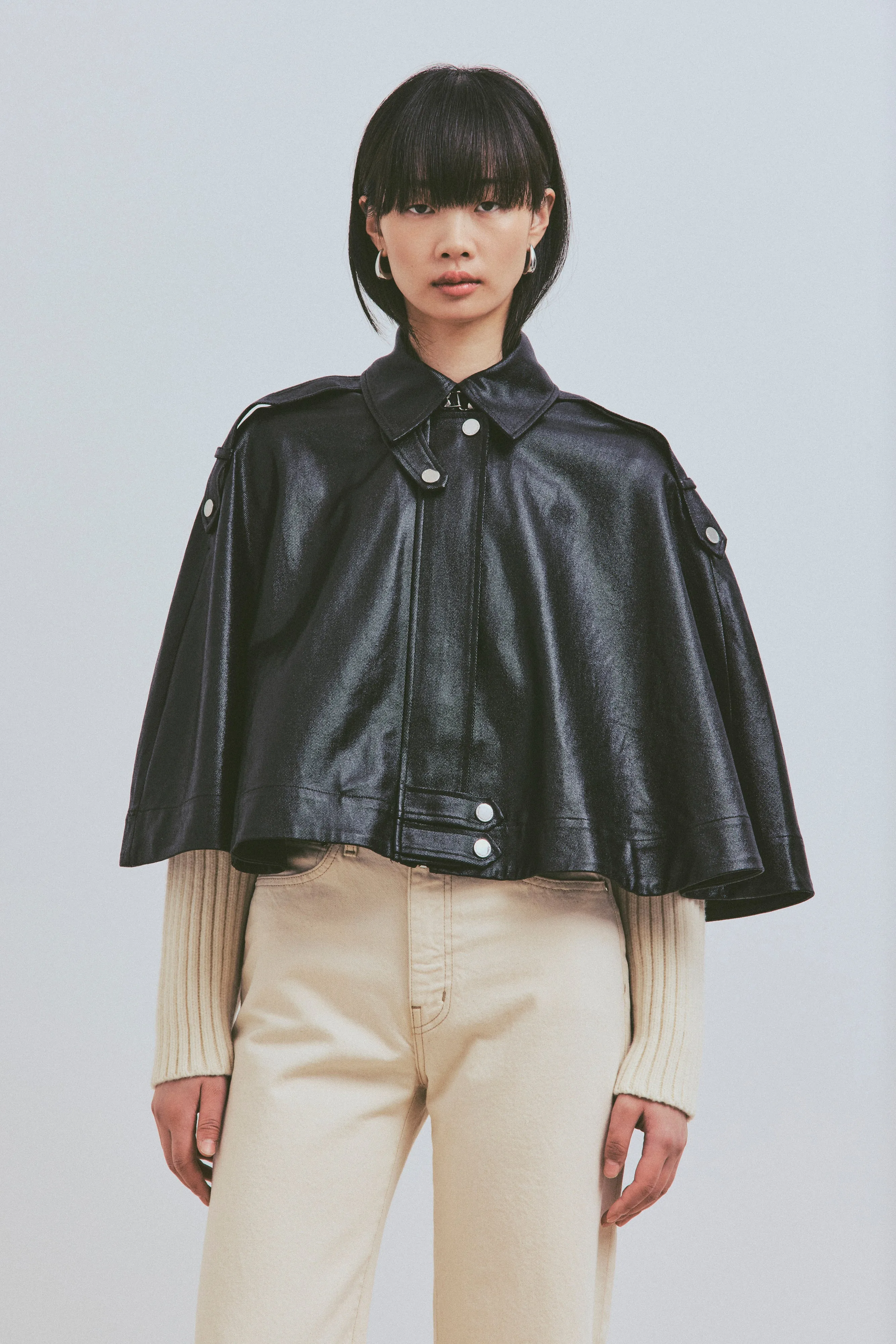 Beatrix Coated Twill Cape With Knitted Sleeves - Black sold by Derek Lam product image thumbnail 2