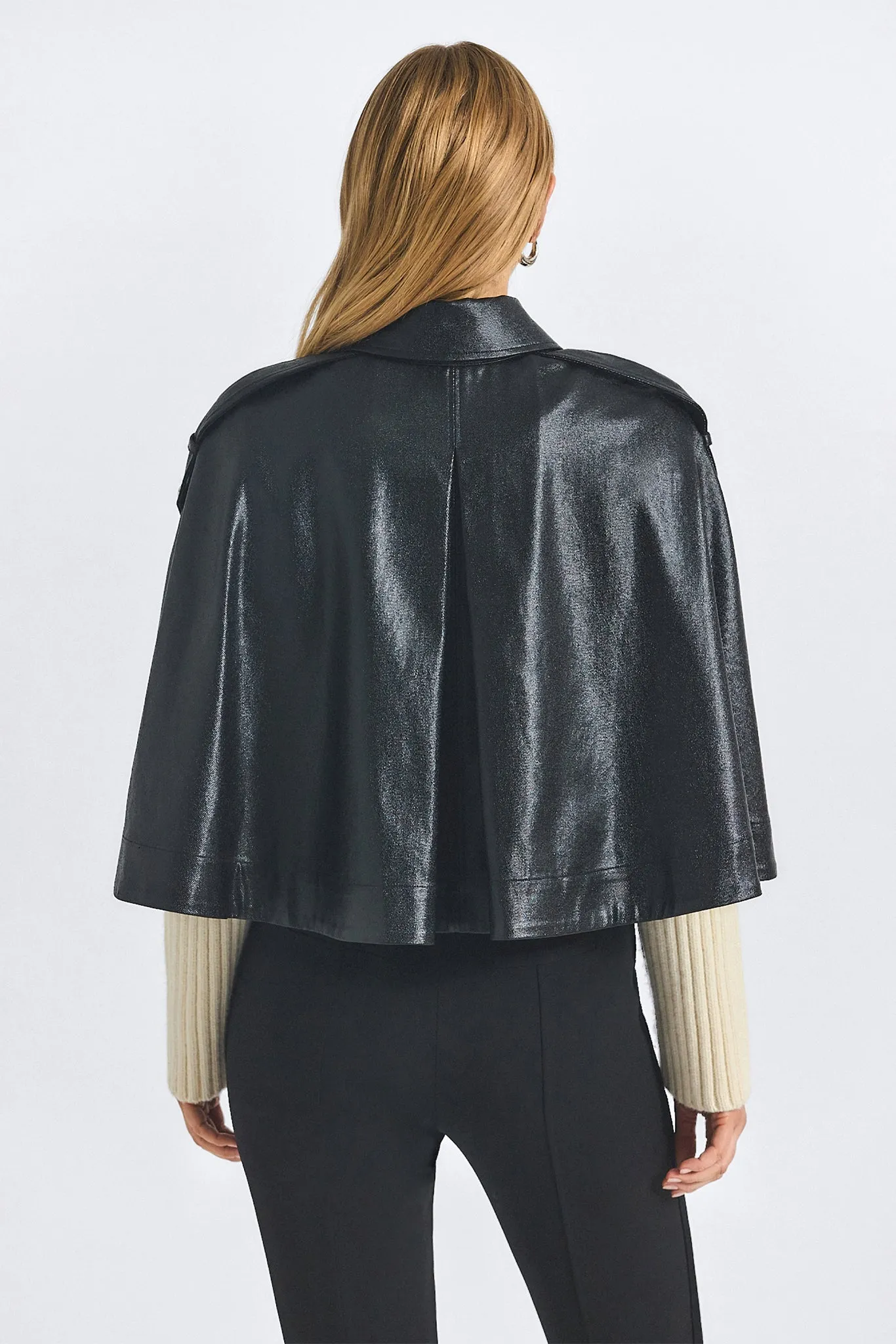 Beatrix Coated Twill Cape With Knitted Sleeves - Black sold by Derek Lam product image thumbnail 5