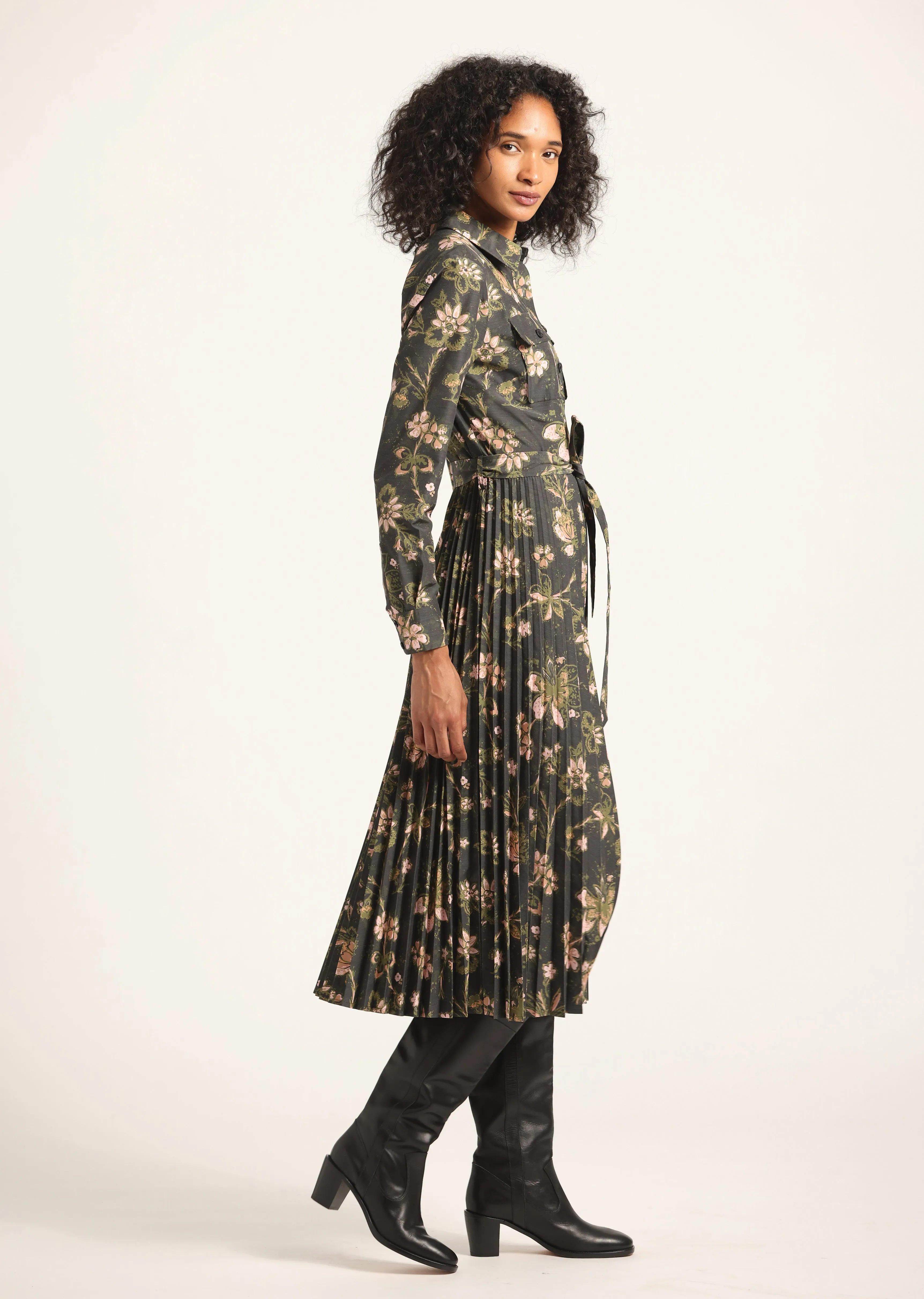 Kenza Pleated Midi Dress - Black Fall Foliage sold by Derek Lam product image thumbnail 5