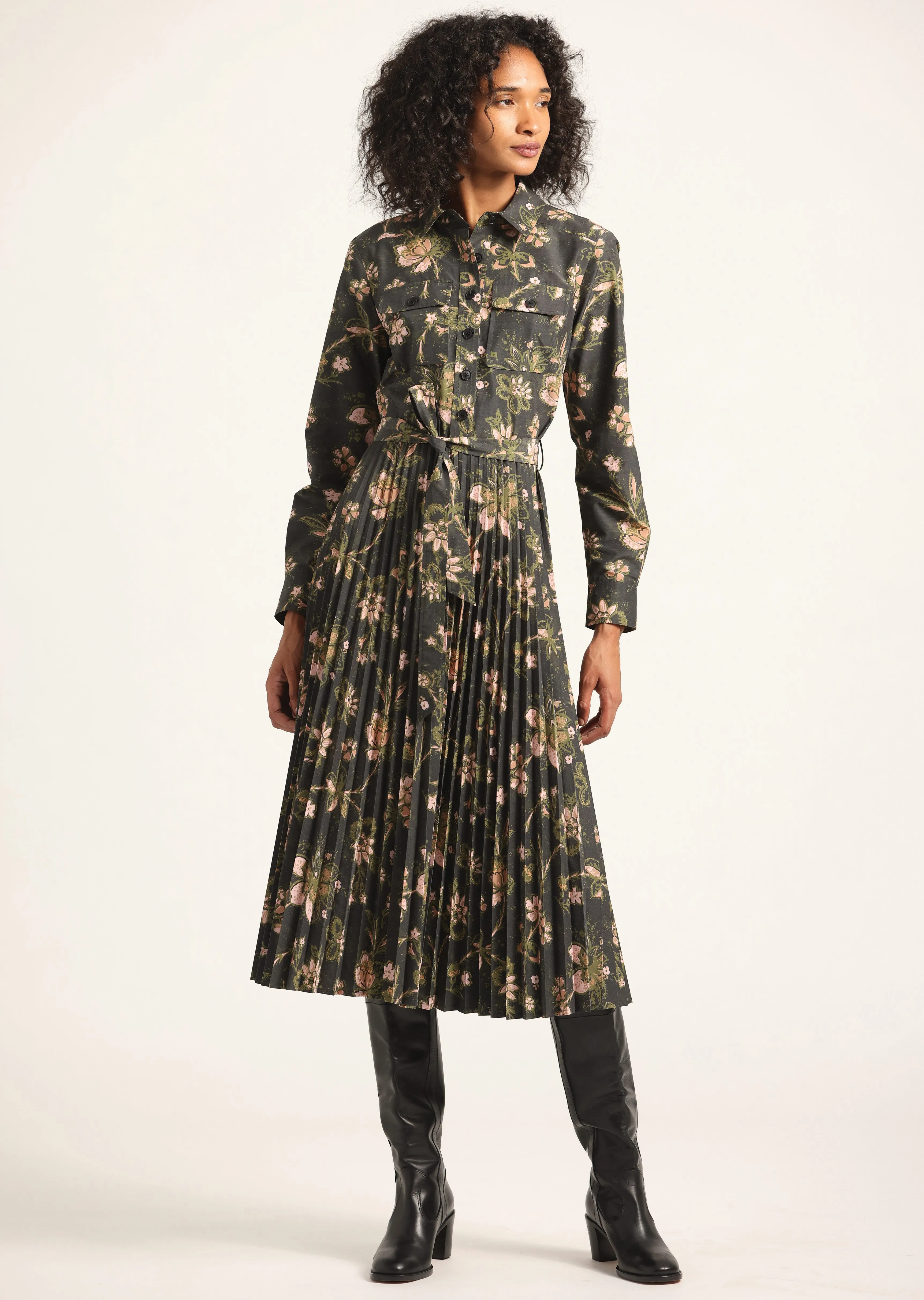 Kenza Pleated Midi Dress - Black Fall Foliage sold by Derek Lam product image thumbnail 3