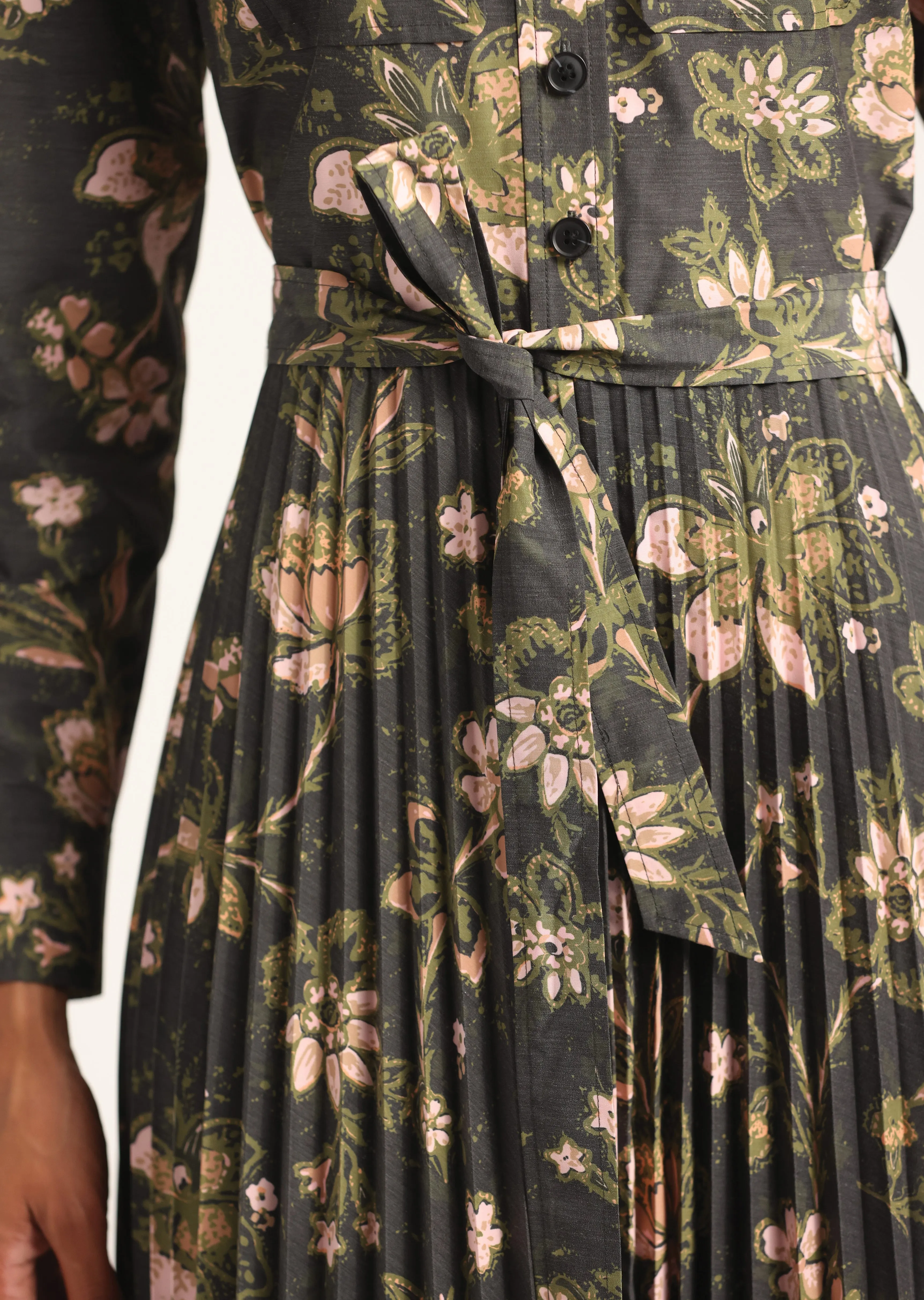 Kenza Pleated Midi Dress - Black Fall Foliage sold by Derek Lam product image thumbnail 4