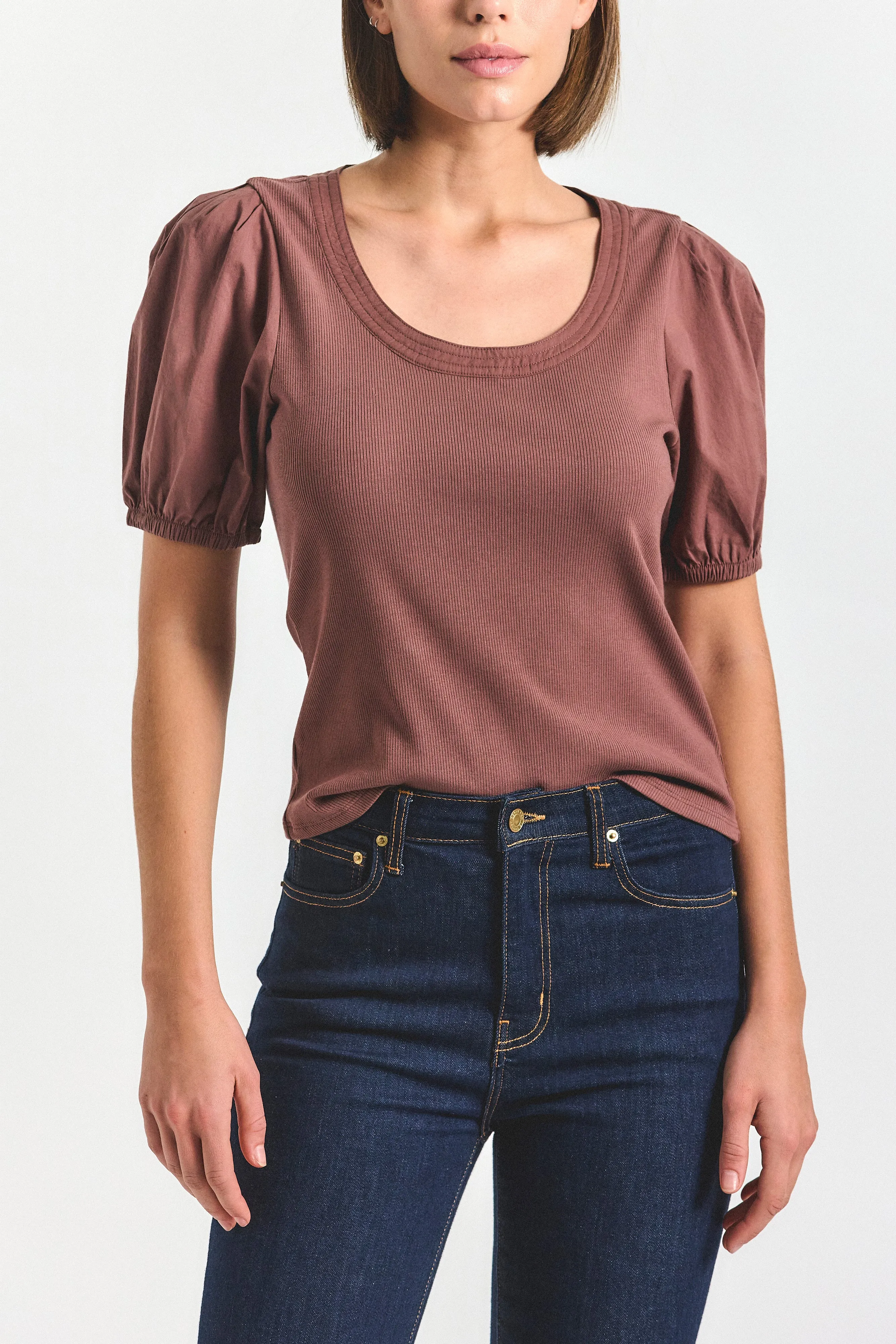 Willa Balloon Sleeve Scoop Top - Deep Mocha sold by Derek Lam
