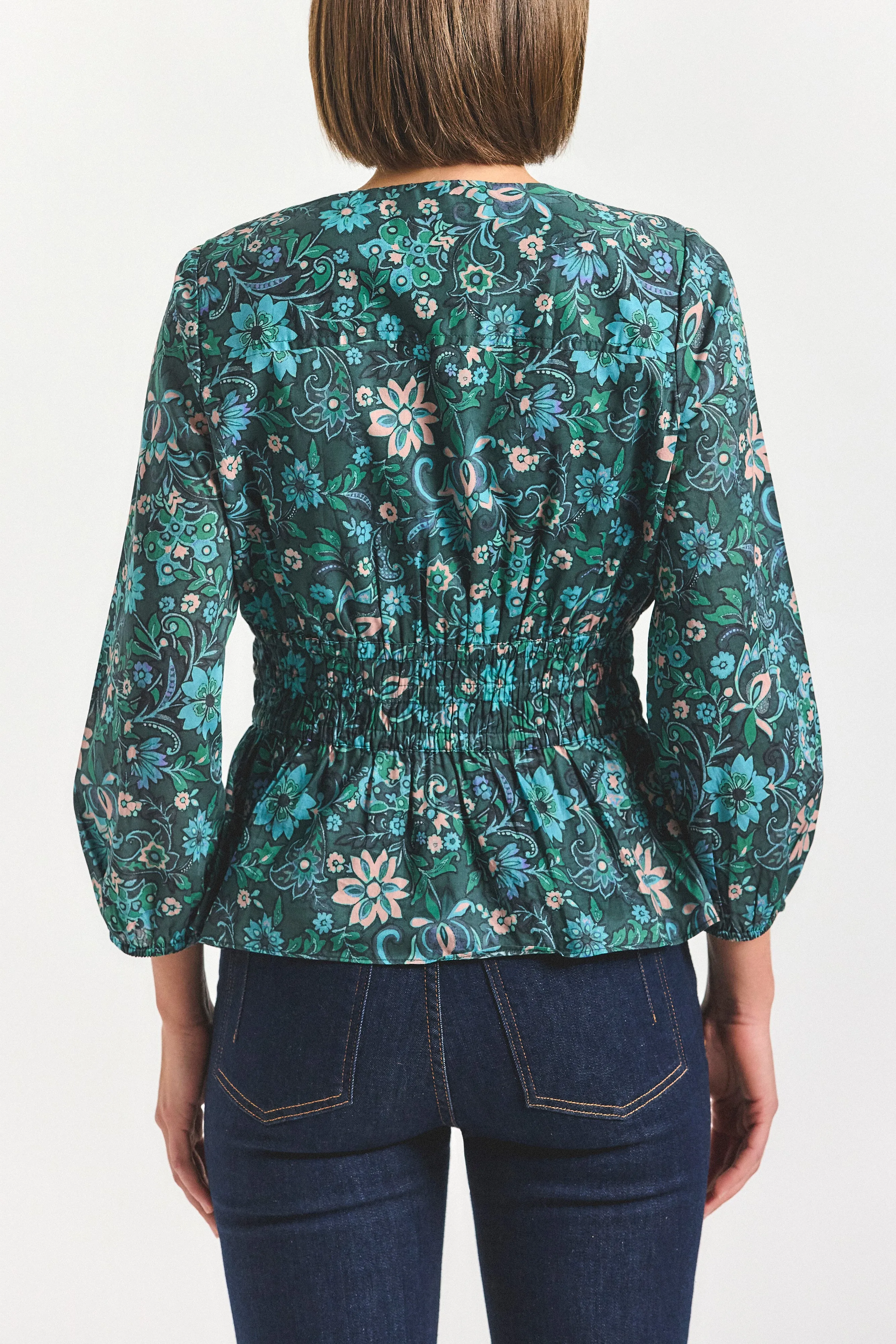 Lilith V-Neck Blouse - Teal Multi sold by Derek Lam product image thumbnail 4