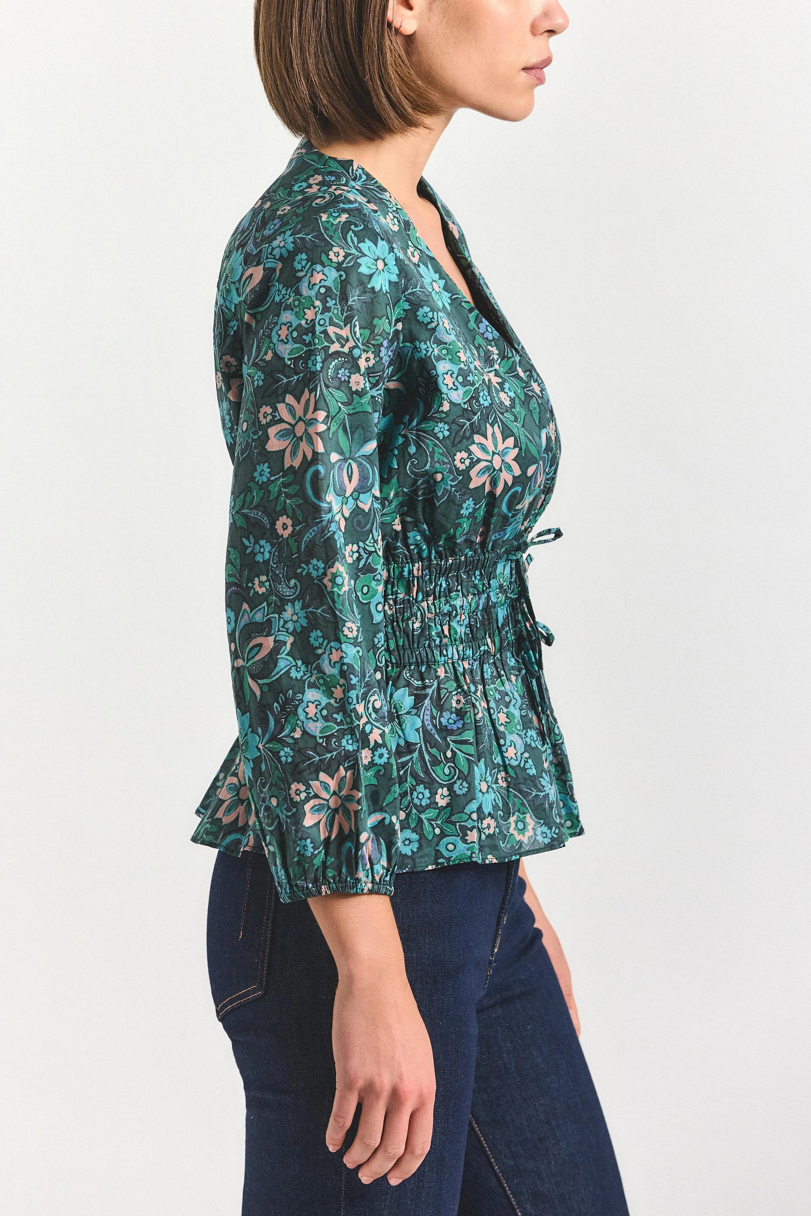 Lilith V-Neck Blouse - Teal Multi sold by Derek Lam product image thumbnail 3