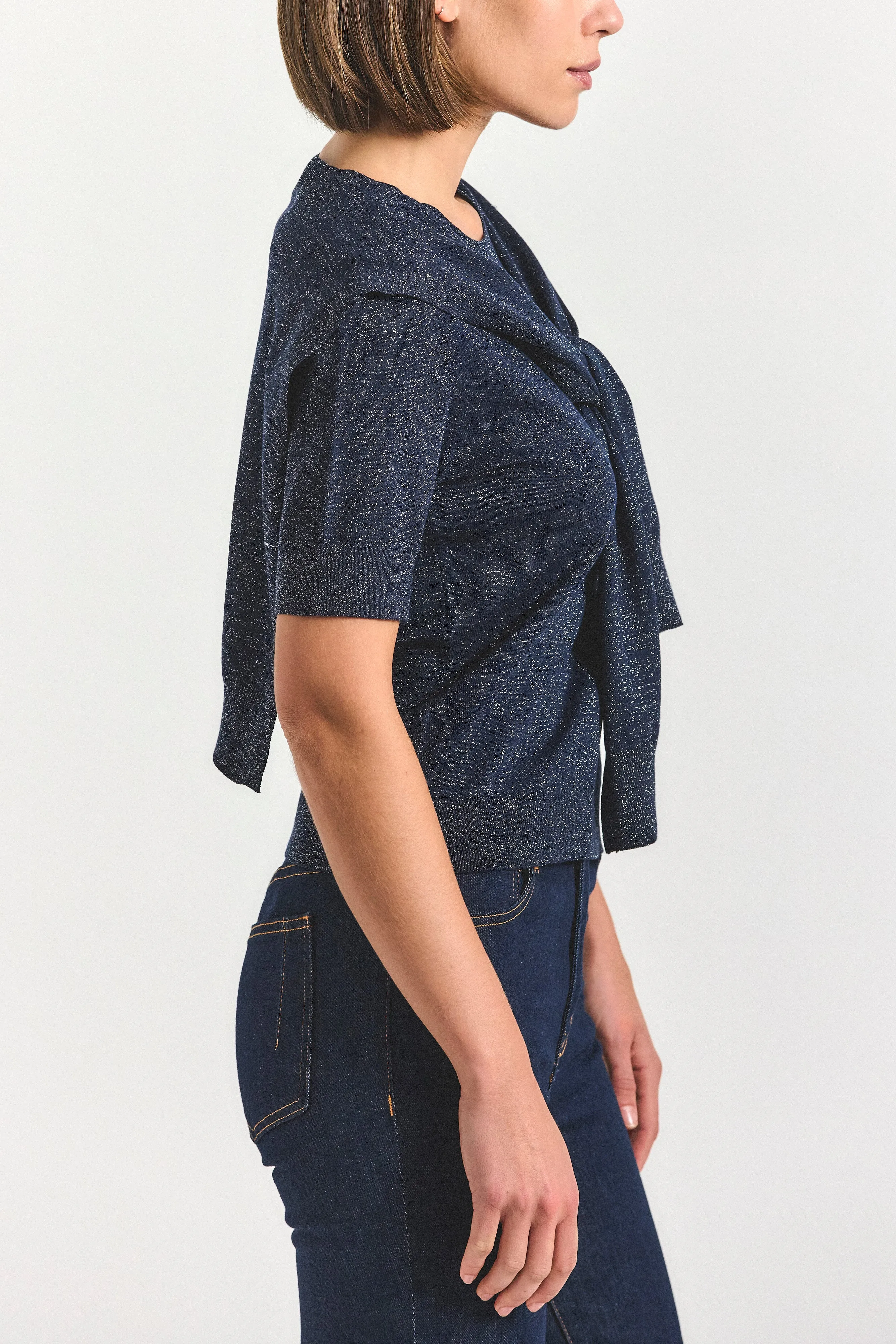 Twain Short Sleeve Pre Styled Sweater - Navy sold by Derek Lam product image thumbnail 3