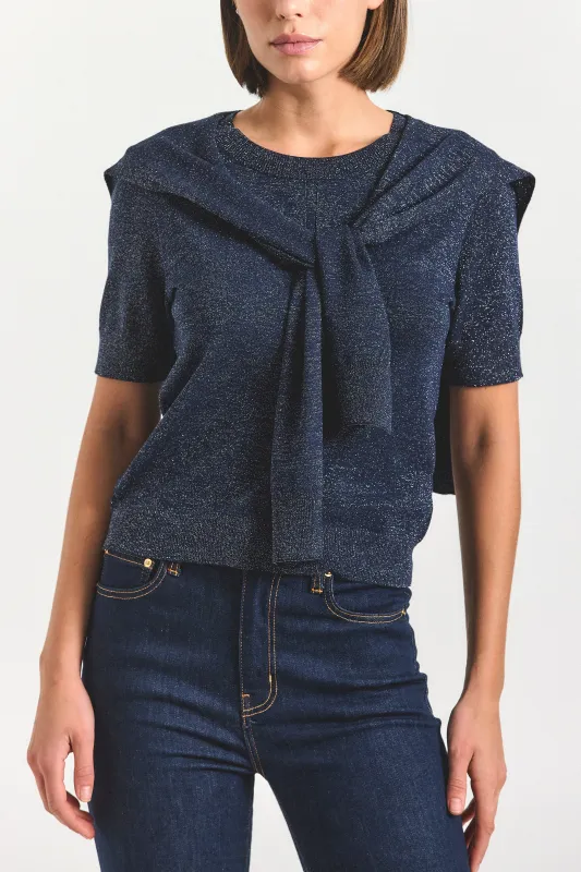 Twain Short Sleeve Pre Styled Sweater - Navy sold by Derek Lam