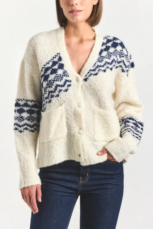 Bette Fair Isle Cardigan - White/Navy sold by Derek Lam
