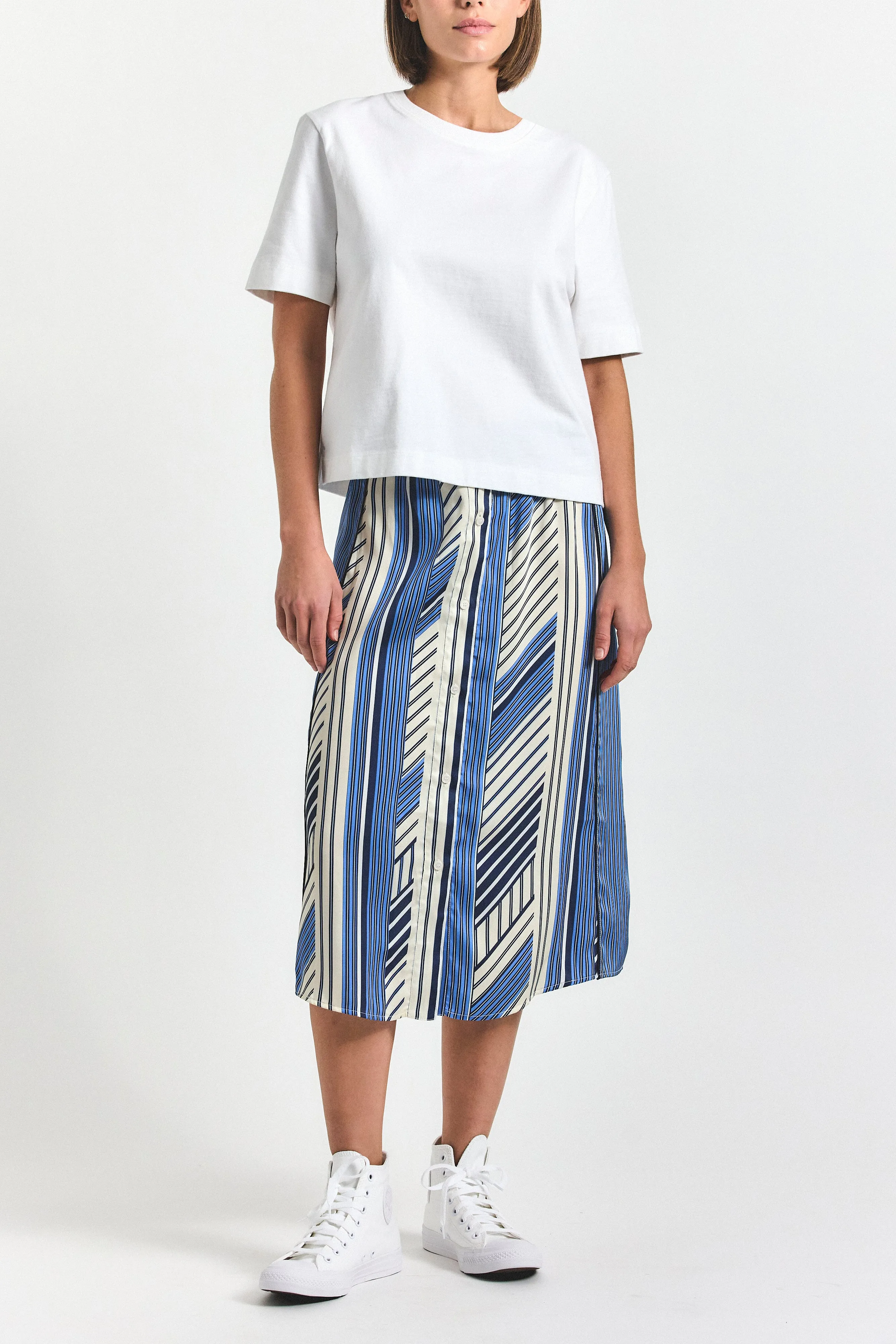 Ravenna Button Front Skirt - Navy/Ecru/Ultramarine/White sold by Derek Lam