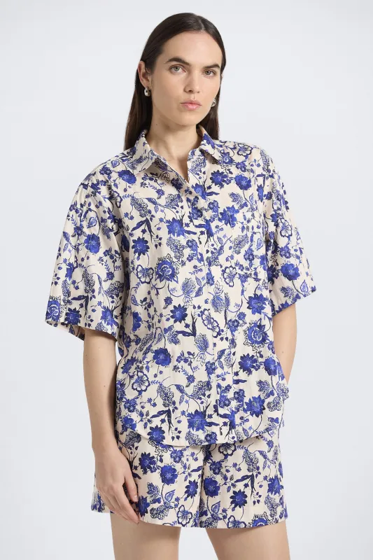 Keaton Split Sleeve Top - French Blue Multi sold by Derek Lam