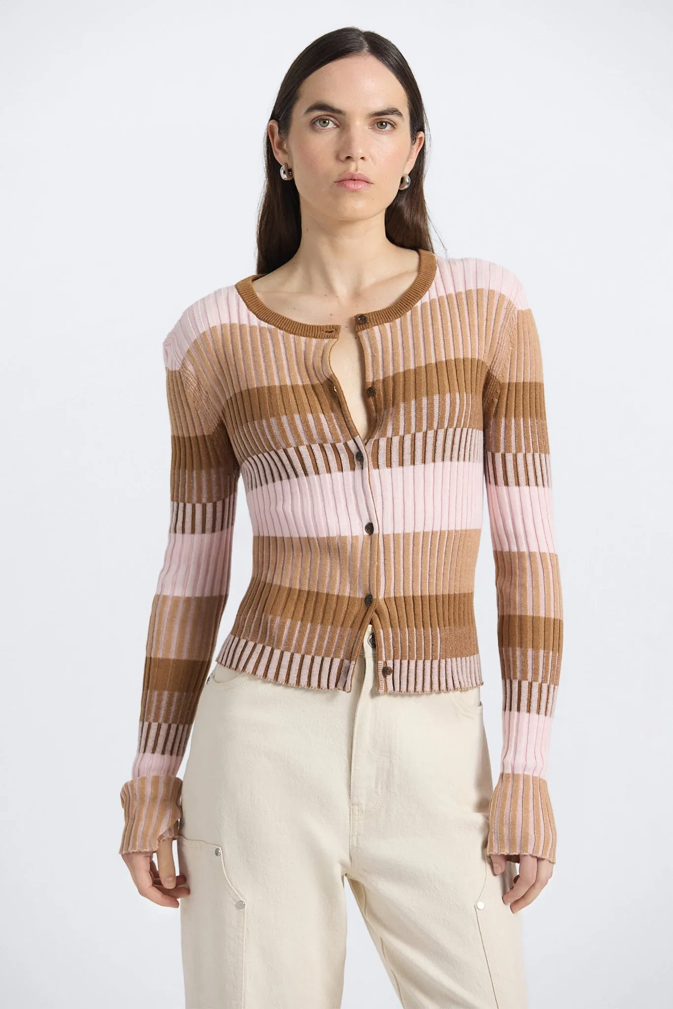Thibeaut Plaited Stripe Cardigan - Spice Multi sold by Derek Lam