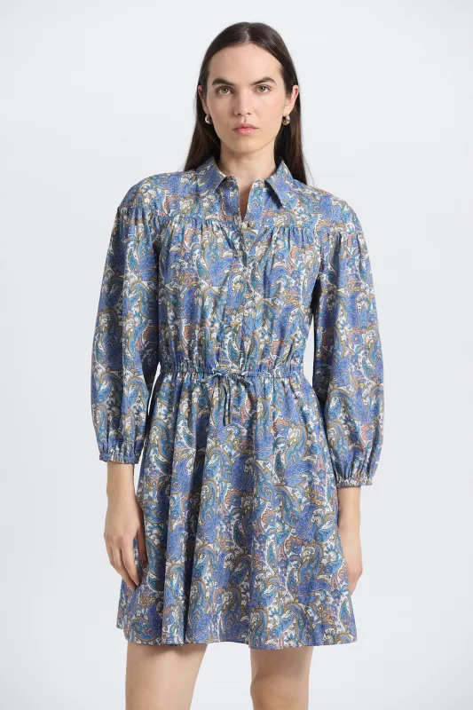 Arbi Bracelet Shirtdress - Blue Paisley sold by Derek Lam