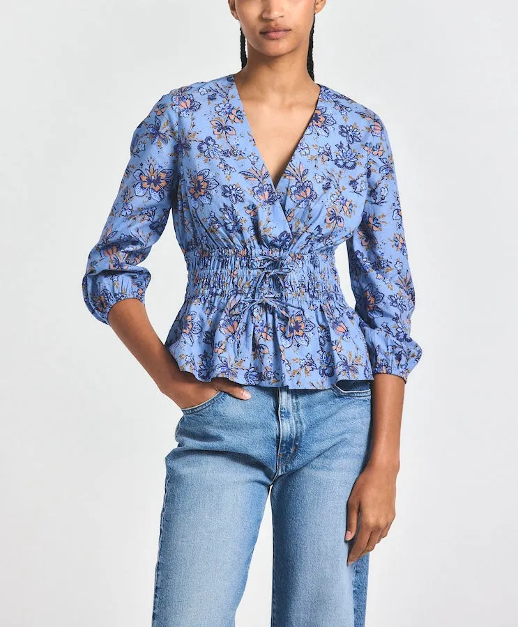 Lilith V-Neck Blouse - Denim Blue Multi sold by Derek Lam