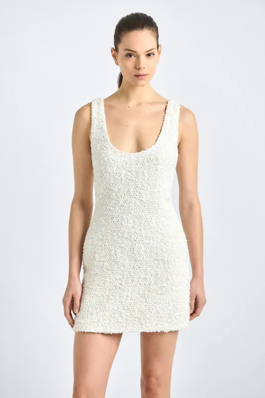 Ailani Paillette Boucle Scoop Back Tank Dress - Blanc De Blanc made by Derek Lam