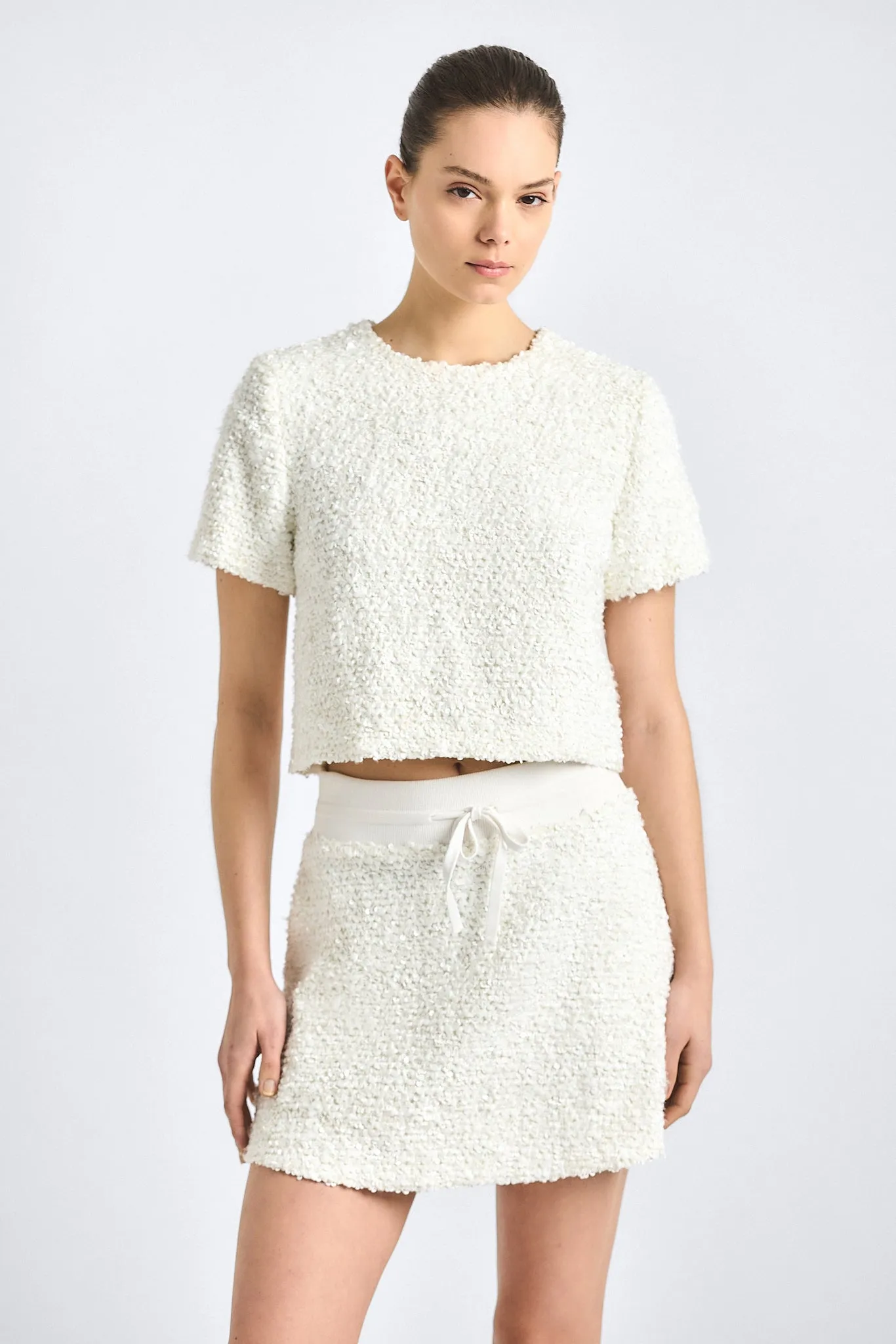Mara Sequin Boucle Skirt - Blanc De Blanc sold by Derek Lam
