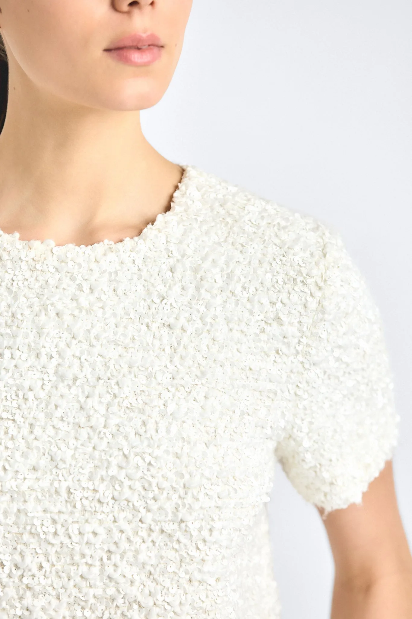 Syrena Paillette Boucle Cropped Boxy Tee - Blanc De Blanc sold by Derek Lam product image thumbnail 3